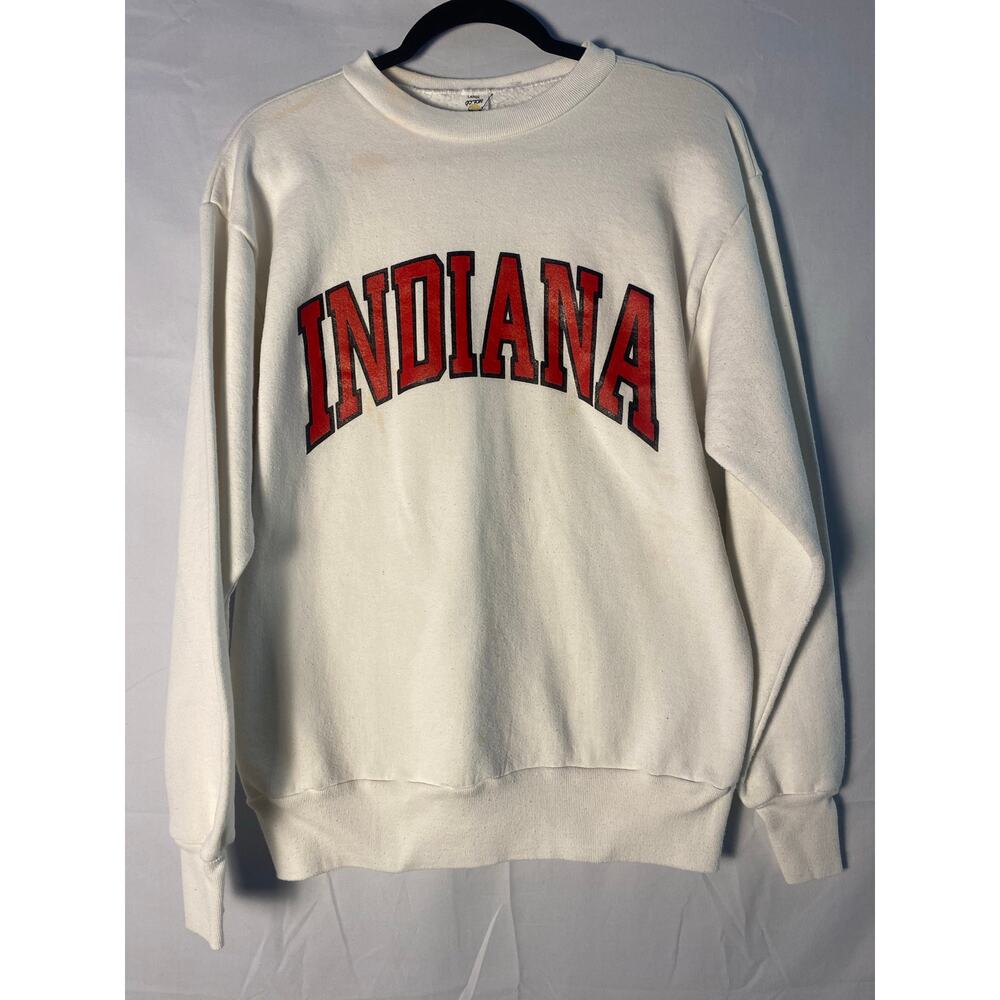 Vintage 80s IU Indiana University Medallion White Crewneck Sweater Men's Large